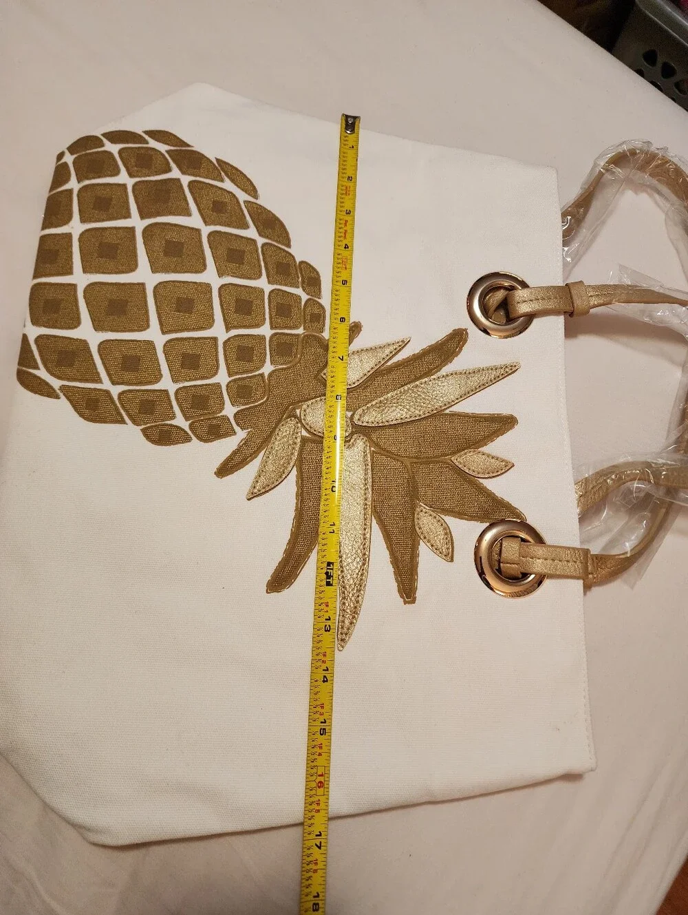 Canvas Pineapple Tote Bag in White and Gold/ Final Price